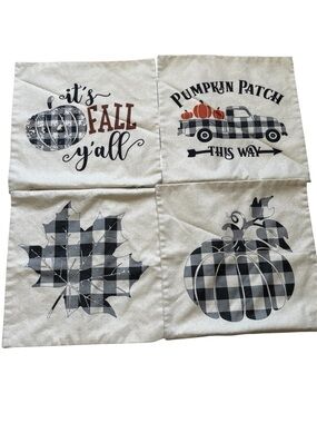 Set of 4 Zipper Fall Pillowcases with Buffalo Plaid/Gingham Pattern Home Decor